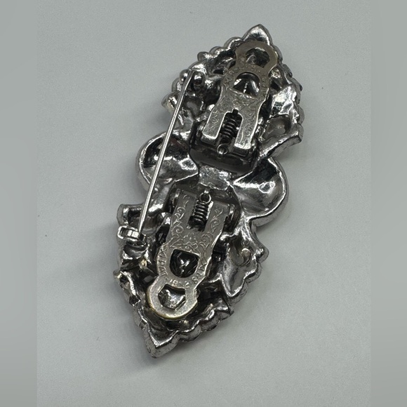 Antique Art Deco Double Dress Clip Clear Rhinestone Brooch - Picture 9 of 15